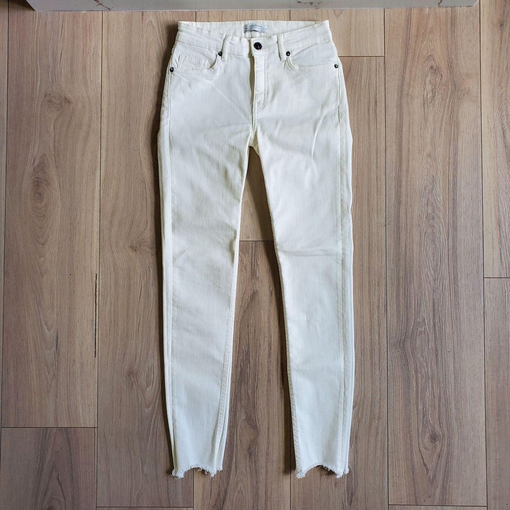 Zara Jeans Womens 2 White Light Wash Skinny Raw Frayed Hem Stretch Denim Casual